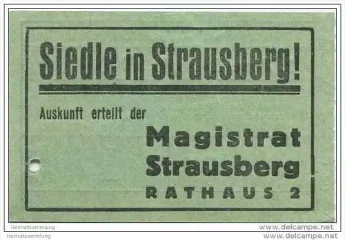 Fahrkarte - Strausberg - Strausberger Eisenbahn Aktiengesellschaft - Fahrschein 2. Zone RM 0,20