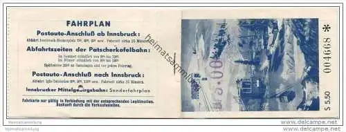Fahrkarte - Patscherkofel-Bahn - Fahrkarte für eine Berg- und Talfahrt 10. März 1943 - S 5.50 - Stempel M 3.00