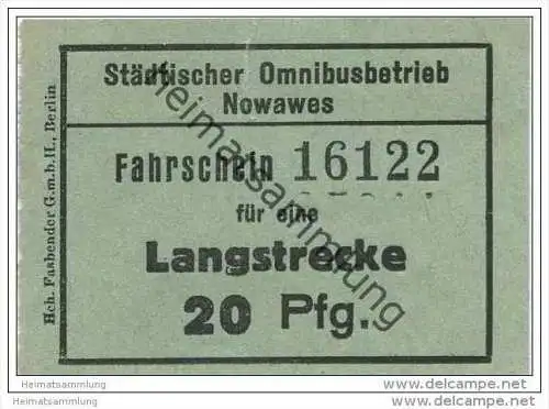 Fahrkarte - Nowawes - Städtischer Omnibusbetrieb Nowawes - Fahrschein für eine Langstrecke 20 Pfg.