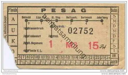 Deutschland - Paderborn - Fahrkarte - PESAG - Paderborner Elektrizitätswerke und Straßenbahn AG - Fahrschein 15Rpf.