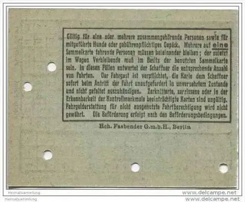 Berlin - BVG - Sammelkarte 1933 - Gültig für 5 Fahrten auf der Strassenbahn oder U-Bahn - Fahrkarte