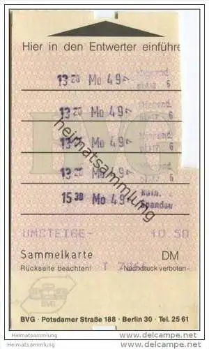 Umsteige-Sammelkarte DM 10,50 - BVG Berlin Potsdamerstrasse 188 - 1987