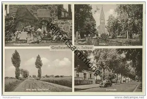 Großziethen Kreis Teltow - Kriegerdenkmal - Kirche - Dorfstraße - Weg nach Schönefeld