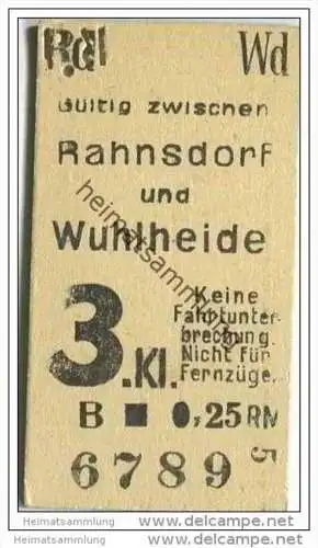 S-Bahn-Verkehr - Rahnsdorf und Wuhlheide - 3. Klasse - 0,25 RM