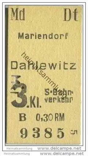 S-Bahn-Verkehr - Mariendorf Dahlewitz - 3. Klasse - 0,30 RM