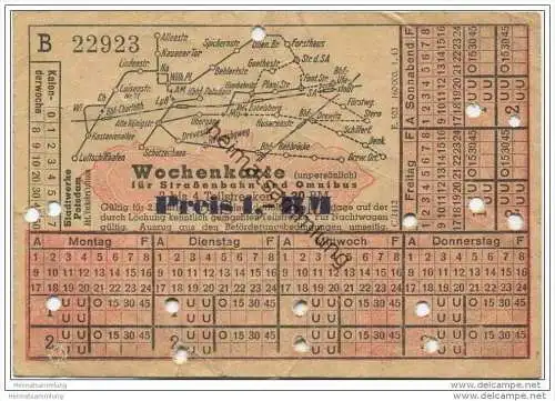 Fahrschein - Fahrkarte - Stadtwerke Potsdam - Abt. Verkehrsbetriebe - Wochenkarte für Strassenbahn und Omnibus