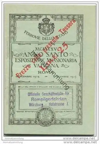 Persönliches Fahrscheinheft 1925 - Reisen zwischen Rom Valle di Pompei Assisi und Loreto