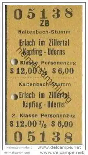 Erlbach im Zillertal Kapfing Uderns - Fahrkarte 2. Klasse 1982