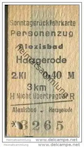 Sonntagsrückfahrkarte - Alexisbad Harzgerode - Fahrkarte 2. Kl. 1976
