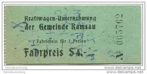 Kraftwagen-Unternehmung der Gemeinde Ramsau - Fahrschein für 1 Person Fahrpreis S4,-