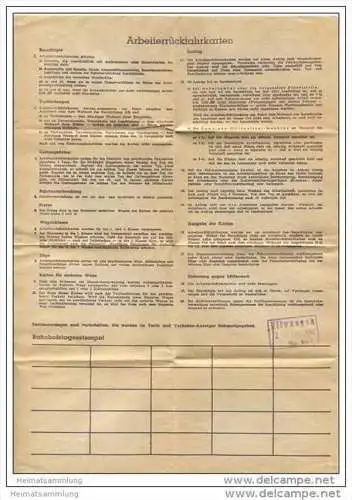 Antrag auf Ausgabe von Arbeiterrückfahrkarten 1958 zwischen Ellwangen und Künzelsau - DinA4 Blatt gefaltet