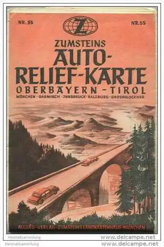 Zumsteins Auto Relief Karte Nr. 55 - Oberbayern Tirol - 1:250 000 - 94cm x 72cm