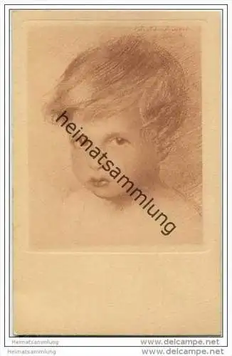 Kinder-Portrait - Künstlerkarte signiert Walter Schachinger Nr.193