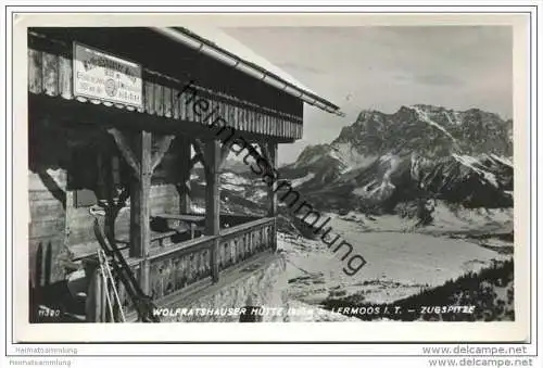 Wolfratshauser Hütte bei Lermoos - Blick zur Zugspitze - Foto-AK