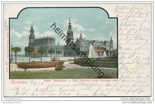 Dresden - Katholische Hofkirche und Königliches Schloss vom Zwinger aus - Stempel: Deutsche Städteausstellung in Dresden