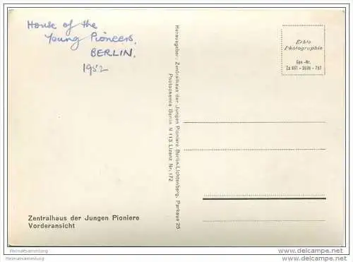 Ostberlin - Lichtenberg - Haus der Jungen Pioniere - Vorderansicht des Zentralhauses - Foto-AK Grossformat ca. 1950