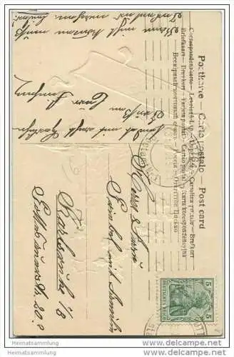 Neujahr - Mönch mit Wildschweinkopf auf einem Tablett - Prägedruck