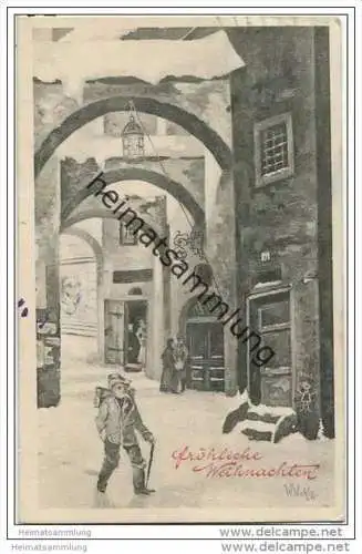 Weihnachten - verschneite Gasse - signiert W. Watzke