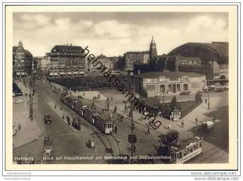 Hamburg - Blick auf Hauptbahnhof mit Bieberhaus und Schauspielhaus - Foto-AK Grossformat