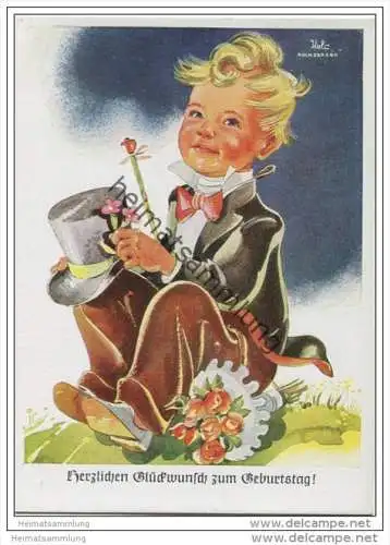 Junge mit Frack&nbsp;Zylinder und Blumen - Koli-Karte - AK Grossformat 40er Jahre
