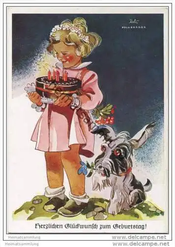Mädchen mit Kuchen - Hund - Koli-Karte - AK Grossformat 40er Jahre