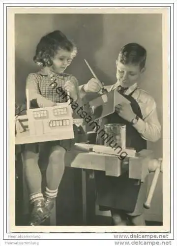 Bastelstunde - Kinder - AK Grossformat 40er Jahre