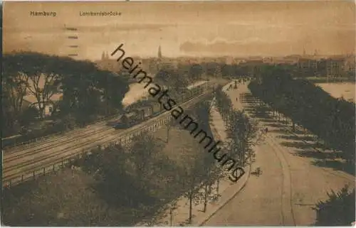 Hamburg - Lombardsbrücke mit Dampf-Lok - Verlag Max Lemke Hamburg