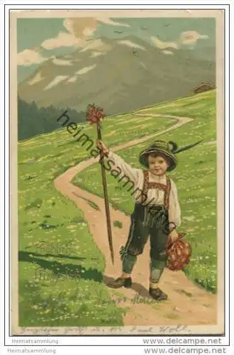 Junger Wandersmann - Fröhliche Pfingsten - Künstlerkarte Mailick