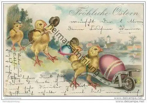 Fröhliche Ostern - Küken - Ostereier Schubkarre