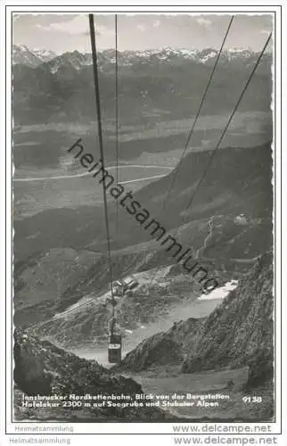 Innsbrucker Nordkettenbahn - Blick von der Bergstation Hafelekar auf Seegrube - Foto-AK