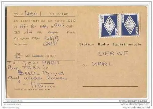 QSL - QTH - Funkkarte - F3QW - France - Amneville - 1964