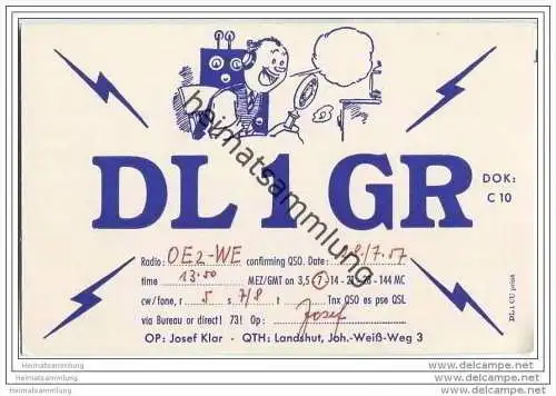 QSL - QTH - Funkkarte - DL1GR - Landshut - 1957