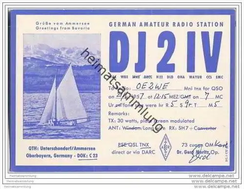 QSL - QTH - Funkkarte - DJ2IV - Unterschondorf - 1957