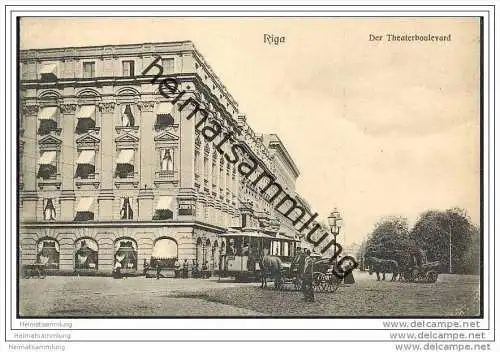 Riga - Der Theaterboulevard - Strassenbahn - Pferdekutschen