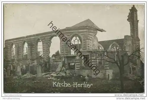 Herlies - Zerstörte Kirche - Foto-AK - Rückseite beschrieben 1917