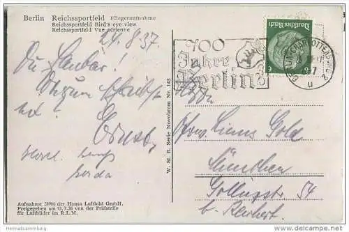 Berlin - Reichssportfeld - Fliegeraufnahme - Foto-AK