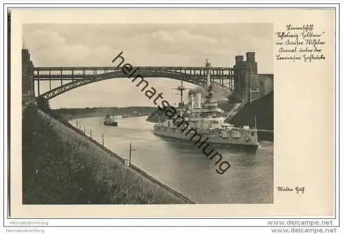 Linienschiff Schleswig Holstein - Levensauer Hochbrücke - Foto-AK 30er Jahre