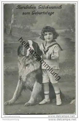 Geburtstag - Kind mit Bernhardiner - Rückseite beschrieben 1917