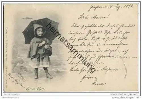 Kleiner Junge im Regen mit Regenschirm - signiert H. Brandseph Stuttgart