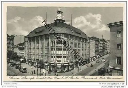 Berlin-Mitte - Union Vereinigte Kaufstätten G.m.b.H. Berlin - Brunnenstrasse Ecke Veteranenstrasse - Foto-AK 30er Jahre