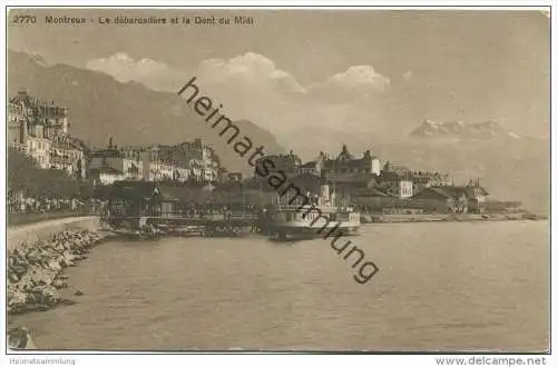 Montreux - Le debarcadere et la Dent du Midi - Verlag Louis Burgy Lausanne gel. 1912