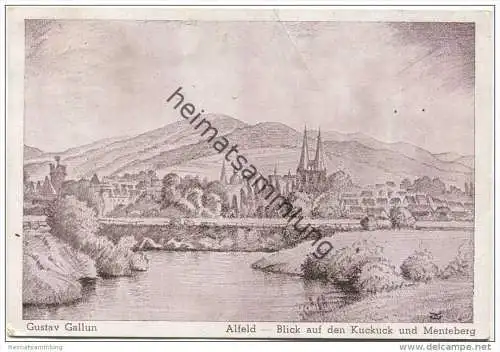 Alfeld (Leine) - Blick auf den Kuckuck und Menteberg - Künstlerkarte Gustav Gallun - AK-Grossformat gel. 15.7. 1945