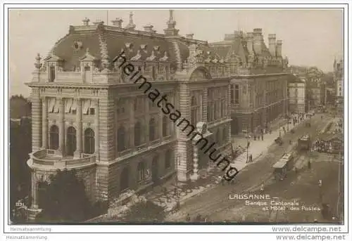 Lausanne - Banque Cantonale et Hotel des Postes - Foto-AK ca. 1910