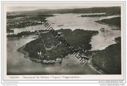 Berlin - Wannsee - Nikolskoe - Pfaueninsel - Fliegeraufnahme - Foto-AK