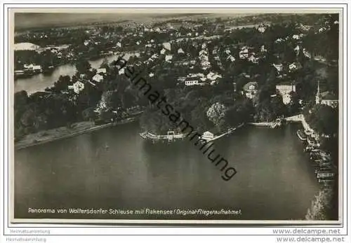 Panorama von Woltersdorfer Schleuse mit Flakensee - Fliegeraufnahme - Foto-AK