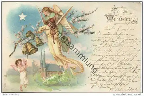 Weihnachten - Engel - Violine - Laute - Glimmer - beschrieben um 1900
