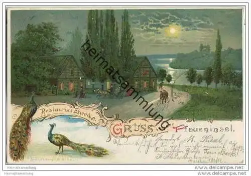 Berlin-Grunewald - Glienicke - Gruss von der Pfaueninsel - Restaurant Ehrecke - Farblitho