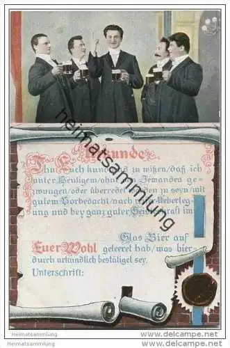 Urkunde - Glas Bier auf Euer Wohl geleeret hat ... ca. 1910