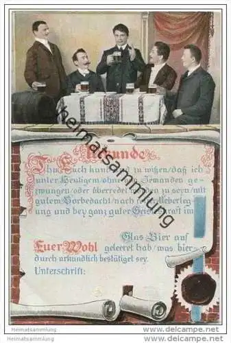 Urkunde - Glas Bier auf Euer Wohl geleeret hat ... ca. 1910