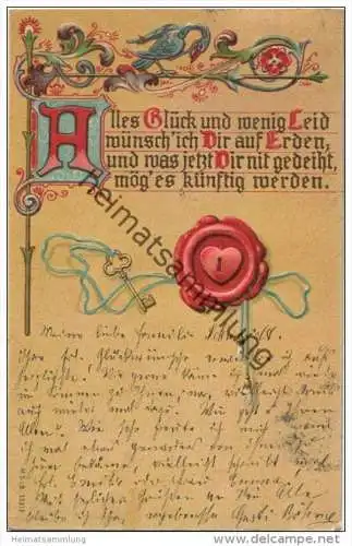Glückwunsch - Ornament - Prägedruck - Spruch gel. 1904